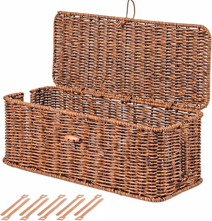 BROWNLILY Cable Management Box, Rattan Style Cord Organizer for Desk Cord Hider Outlet Covers Bab... | Amazon (US)