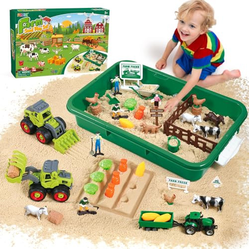 FRUSE Play Sand Farm Toys,Sensory Bins for Toddlers with 2.2lbs Sensory Play Sand,Farm Figures & Tractor Playset,Sandbox Toys for Kids 3 4 5 6 7 | Amazon (US)