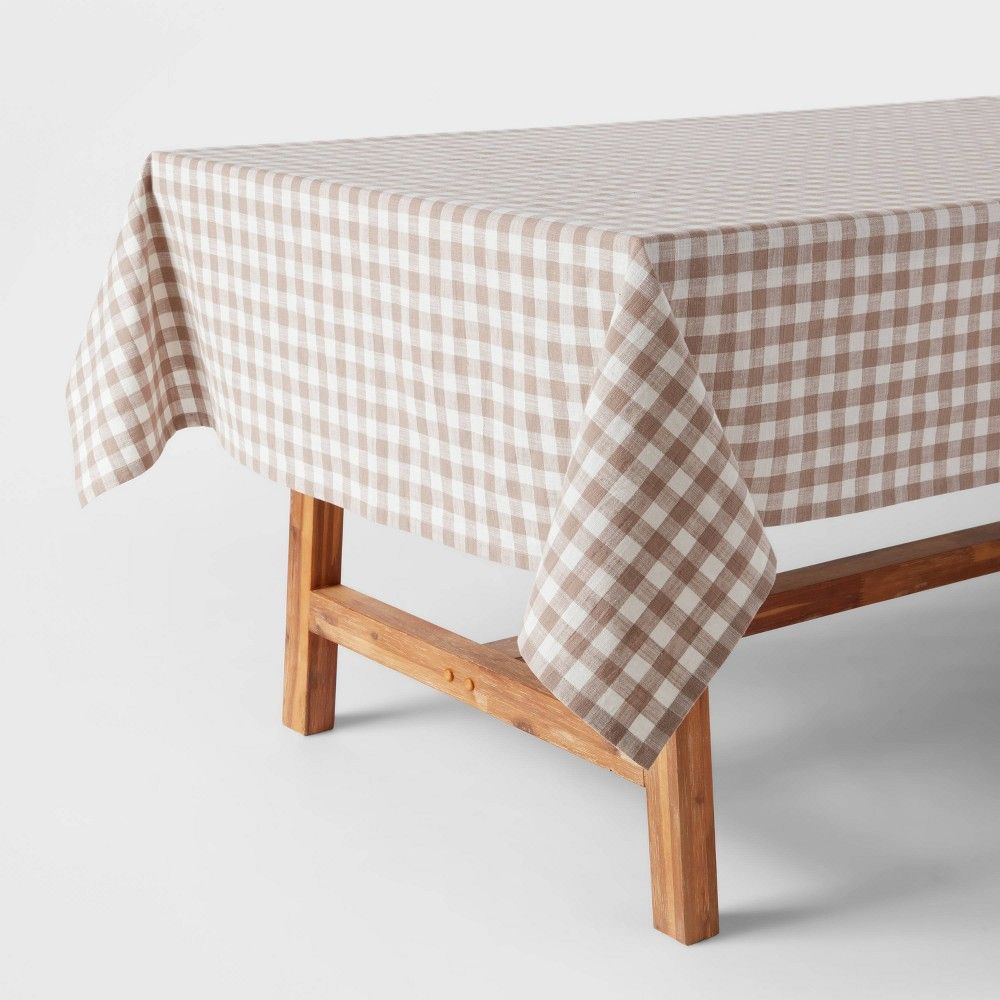 60"" x 84"" Cotton Gingham Tablecloth Taupe - Threshold | Target