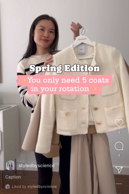 Shop my latest reel - spring jackets: wool belted wrap coat, navy crepe soft trench coat, textured tweed blazer jacket, quilted lady jacket, and cropped trench coat. Options linked to this post  

#LTKSeasonal #LTKworkwear #LTKstyletip