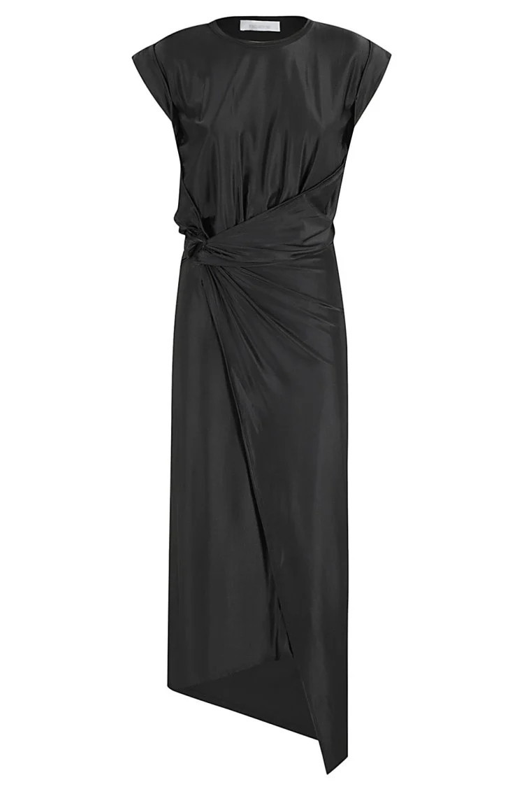 Long Black Dress With Draped Waist | Shop Simon