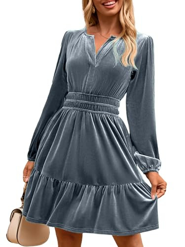 Simplee Womens Velvet Dress 2025 Fall Cocktail Long Sleeve Empire V Neck Wedding Guest Holiday Mi... | Amazon (US)