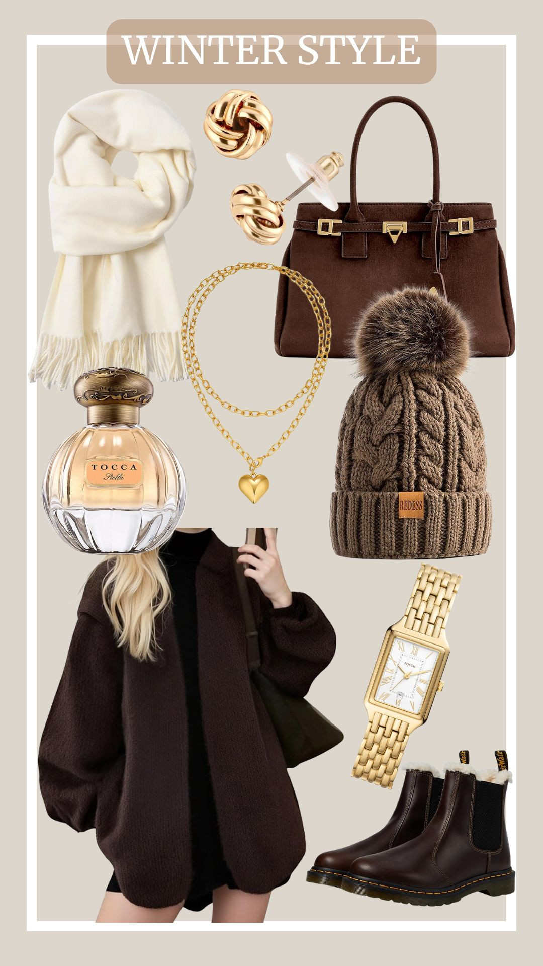 Casual winter outfits with a polished feel. Grab these pieces today.
Tocca Stella perfume, fuzzy open front cardigan sweater, pompom beanie hat, gold heart pendant necklace, winter scarf, stainless steel watch, Miley belt embellished tote bag, knot stud earrings, Dr. Martens boots 

 #LTKootd #LTKSeasonal #LTKFindsUnder100