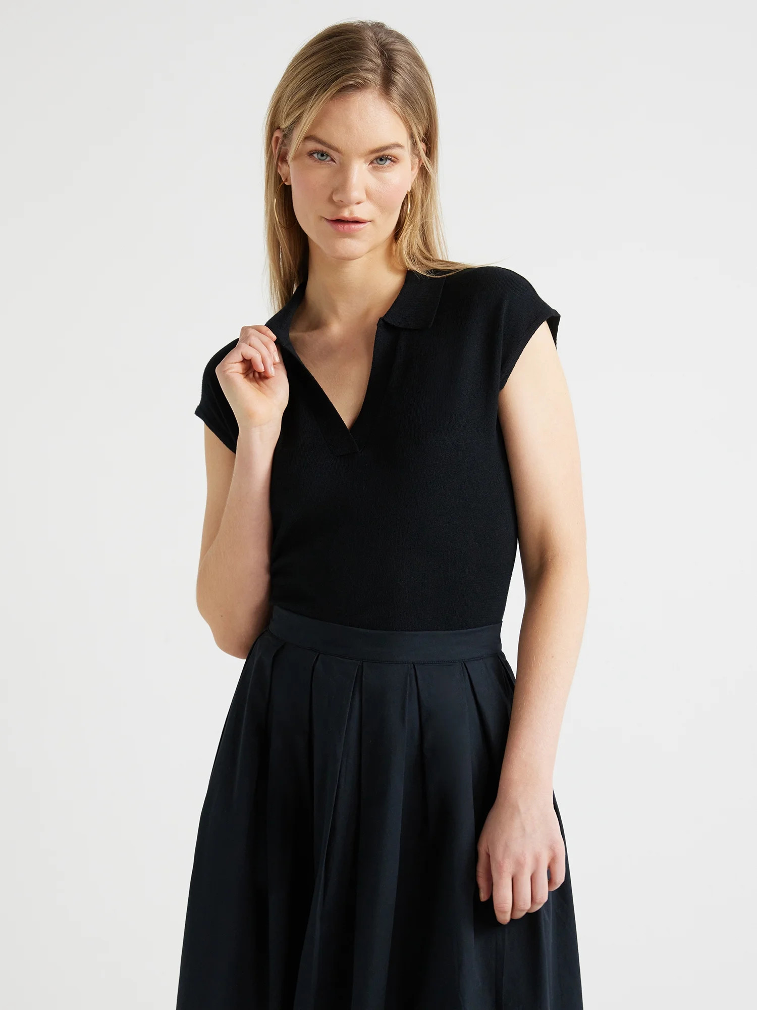 Scoop Women’s Fitted Polo Sweater Tee, Sizes XS-XXL | Walmart (US)