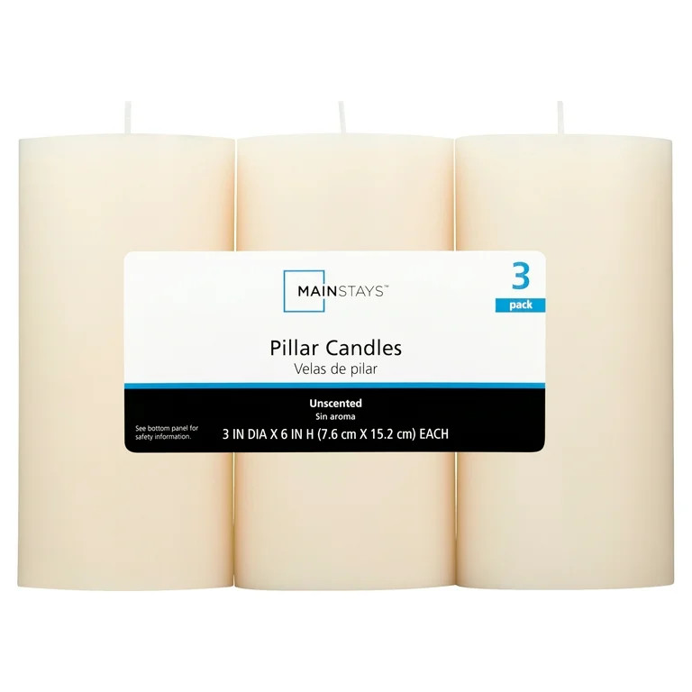 Mainstays Unscented Pillar Candles, 3 x 6 in, Ivory, 3 Count - Walmart.com | Walmart (US)