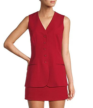 Antonio Melani Darcy V-Neck Sleeveless Coordinating Button Front Vest - 8 | Dillard's