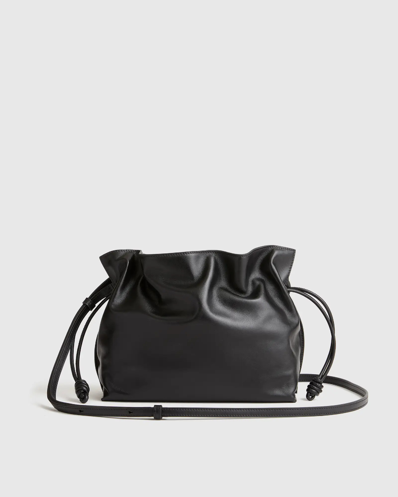 Italian Leather Drawstring Pouch Crossbody in Black | Quince