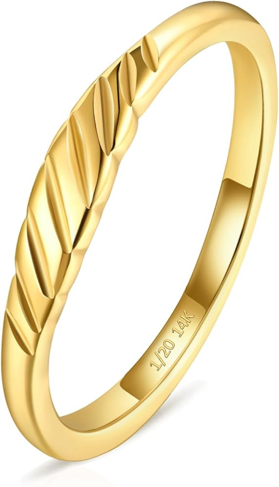 NOKMIT 1.5mm 14K Gold Filled Slim Signet Rings Thin Croissant Pinky Ring for Women Girls Dainty G... | Amazon (US)