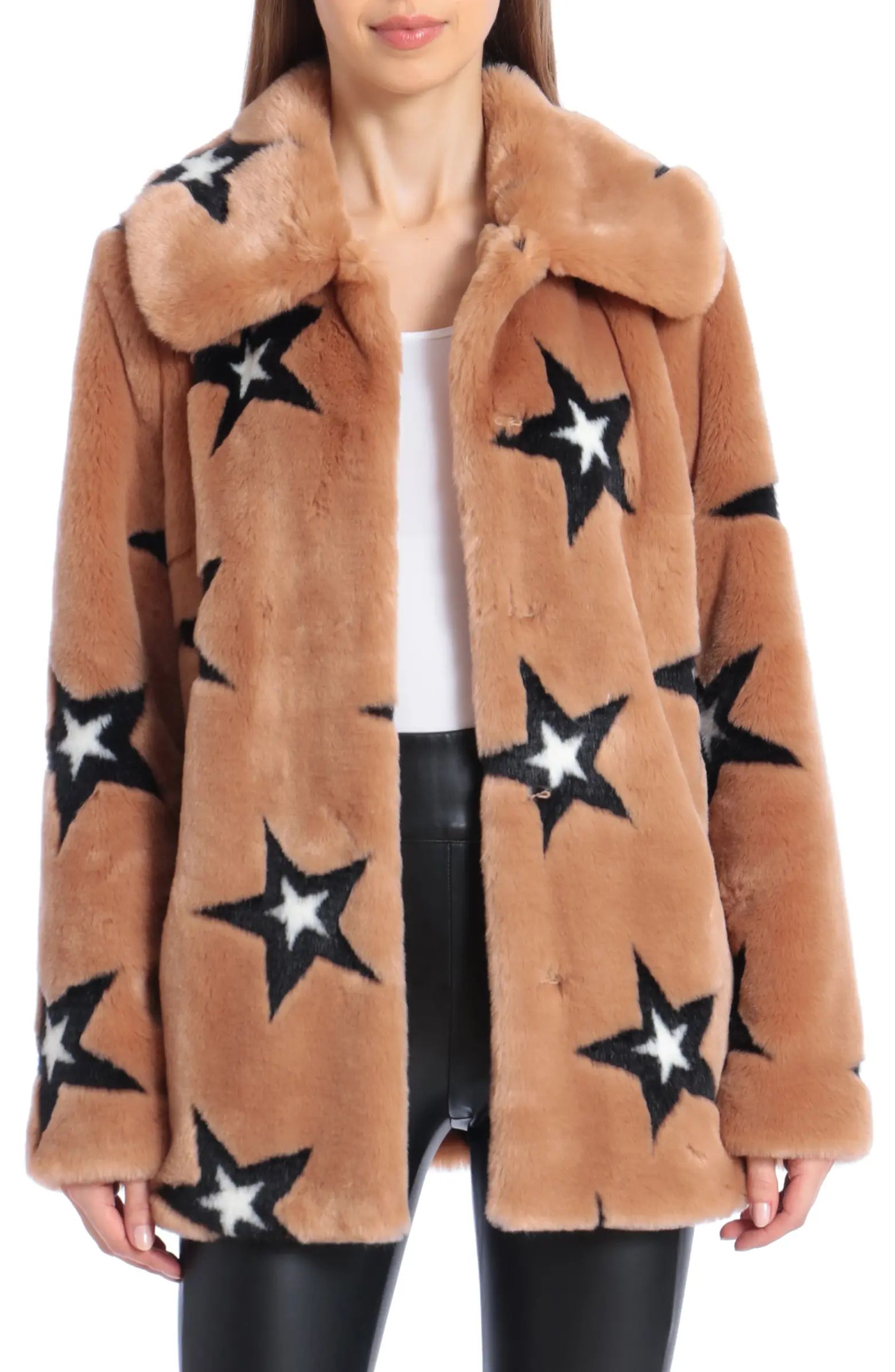 Star Print Faux Fur Swing Coat | Nordstrom