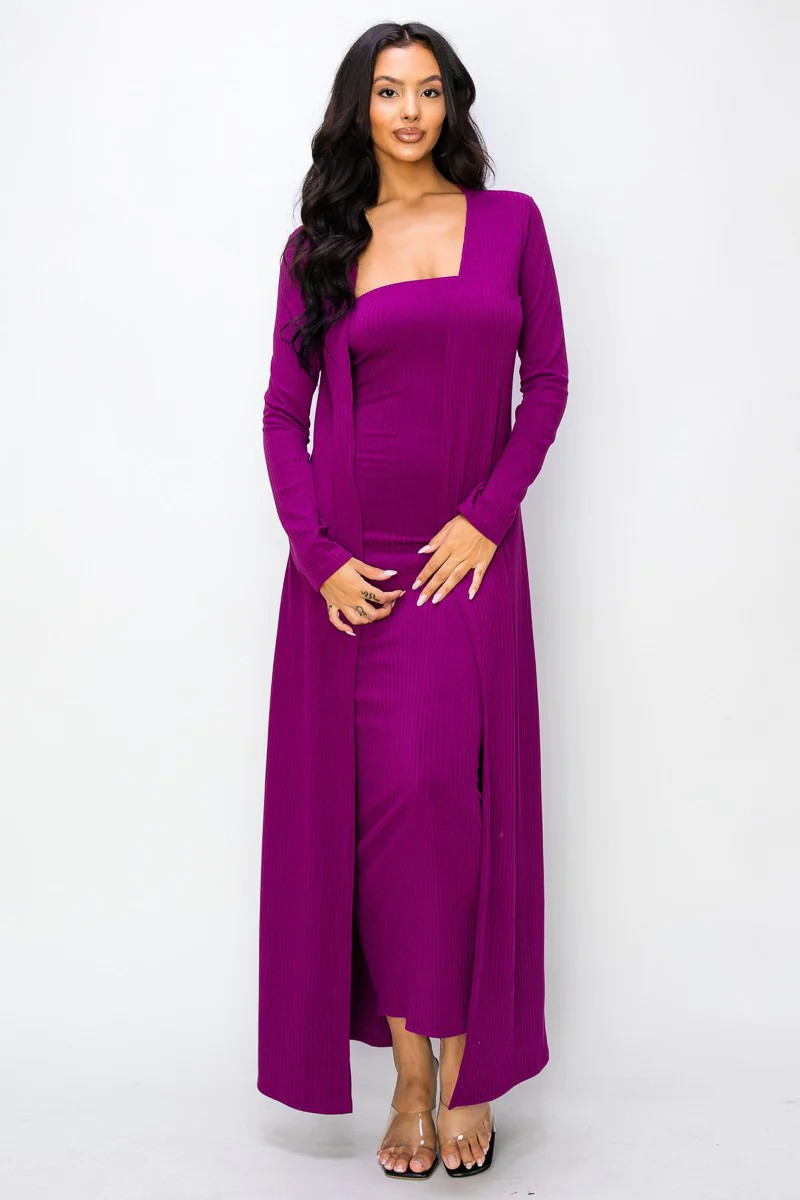Magenta Ribbed Sleeveless Dress Cardigan Set | PinkBlush Maternity