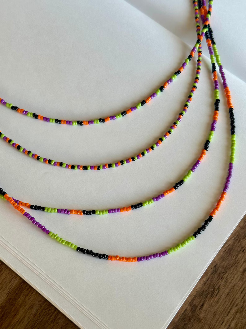 Halloween Fall Beaded Layering Spooky Dainty Minimalist Necklace - Etsy | Etsy (US)
