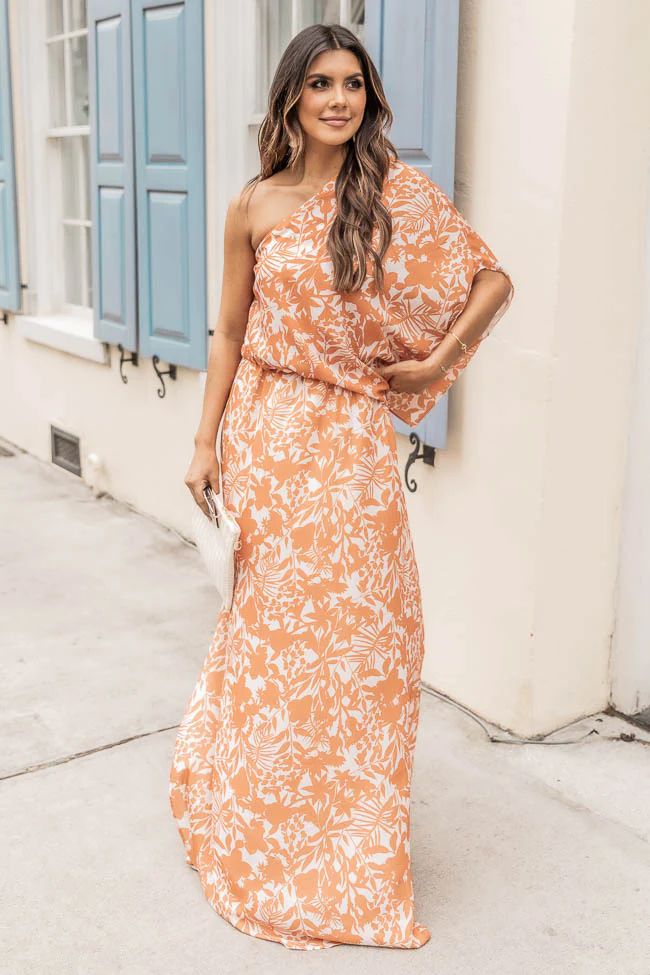 Found My Forever Rust Floral One Shoulder Maxi Dress | Pink Lily