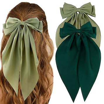 ATODEN Lazo de satén verde sedoso para el cabello, 2 piezas de lazos grandes para el cabello par... | Amazon (US)