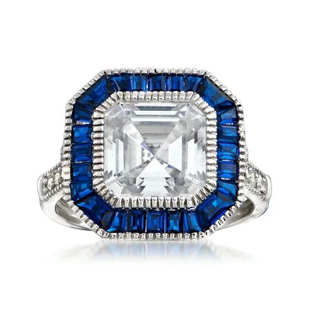 Ross-Simons 1.35 ct. t.w. CZ and .20 ct. t.w. Simulated Sapphire Ring in Sterling Silver | Walmart (US)