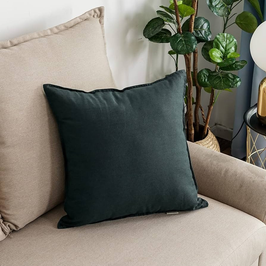 Jeanerlor 20"x20" Pillowcase Green Cousion Cover Decor Cotton Linen with Unique Design to Embelli... | Amazon (US)