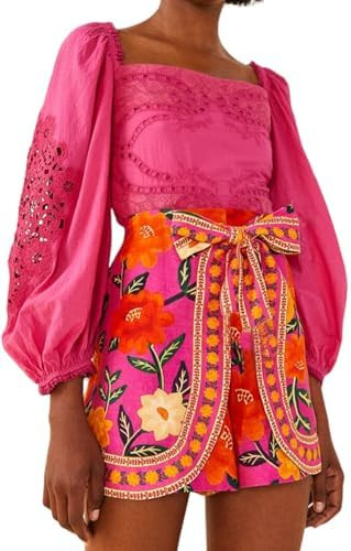 Women's Boho Wrap Skort High Waist Mini Flowy Floral Skirt Shorts for Beach Vacation Summer Festi... | Amazon (US)