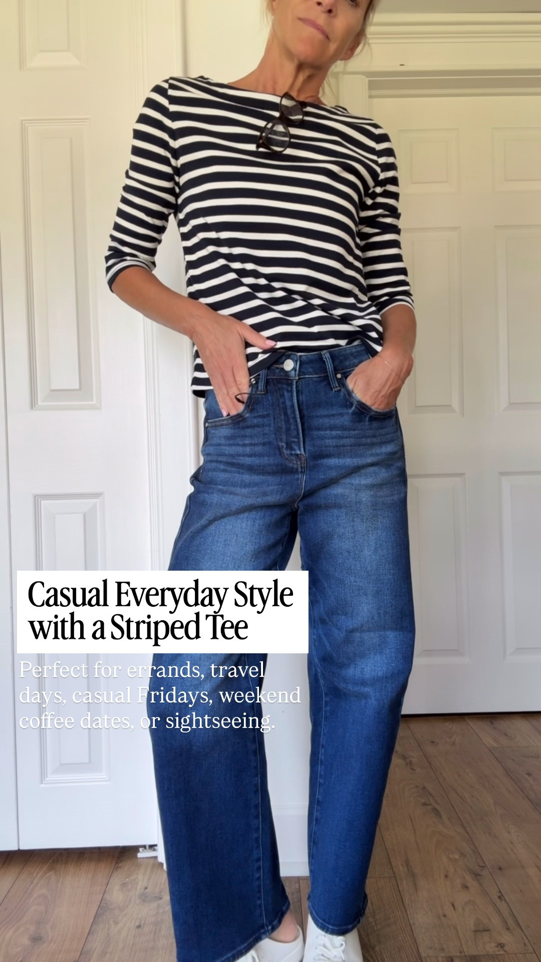 These wide-leg jeans are the kind you’ll reach for on repeat. They have a relaxed, flattering fit that’s easy to wear with everything from striped tees to sweaters and blazers. Styled here with a classic striped top and white sneakers for an effortless look that’s perfect for errands, travel days, casual Fridays, or weekend coffee runs.

👩‍💻 LTK PRO TIPS
❤️ Heart = Support my posts ;-)
🔖 Save = Get sale & restock alerts for the things you love!
📋 Lists = Keep favorites organized (List ideas: Christmas, Birthdays, and Vacations!)
📲 Share = Send lists and products to a friend (or your daughters like me).
💬 Comment = Ask me anything, and I’ll answer. ;-)

#LTKootd #LTKOver40 #LTKSeasonal