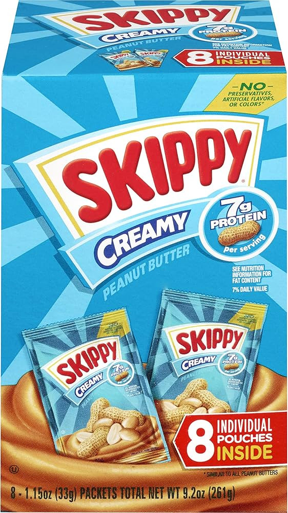 SKIPPY Creamy Peanut Butter Individual Squeeze Packs, 9.2 Ounce, (8 Pouches, Pack of 8) | Amazon (US)