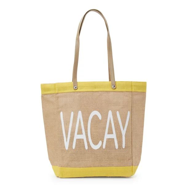 No Boundaries Women's Burlap Large Beach Tote Handbag, Yellow | Walmart (US)