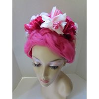 Vintage Hat 1960 Era Bouffant Style Flower Blossoms Braided Tulle Fuchsia Peony Pink Spring Summer Derby Church | Etsy (US)