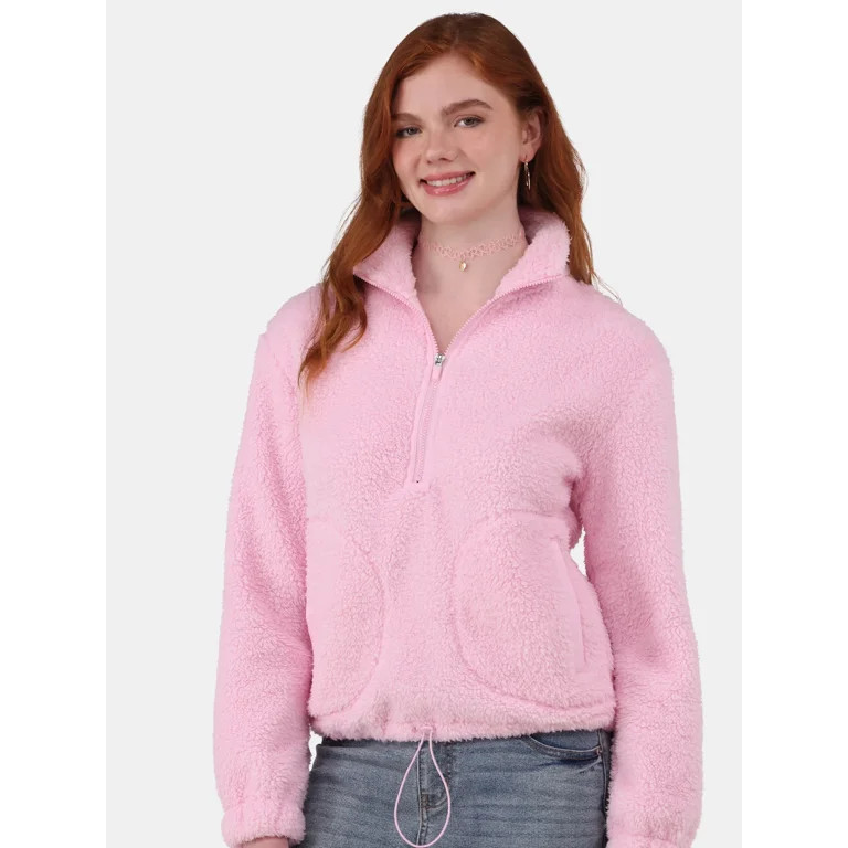 No Boundaries Half Zip Plush Pullover with Pockets, Women's and Women's Plus | Walmart (US)