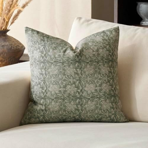 DOMVITUS Floral Pillow Covers 20x20 Throw Pillow Covers Block Print Vintage Decorative Neutral Pi... | Amazon (US)