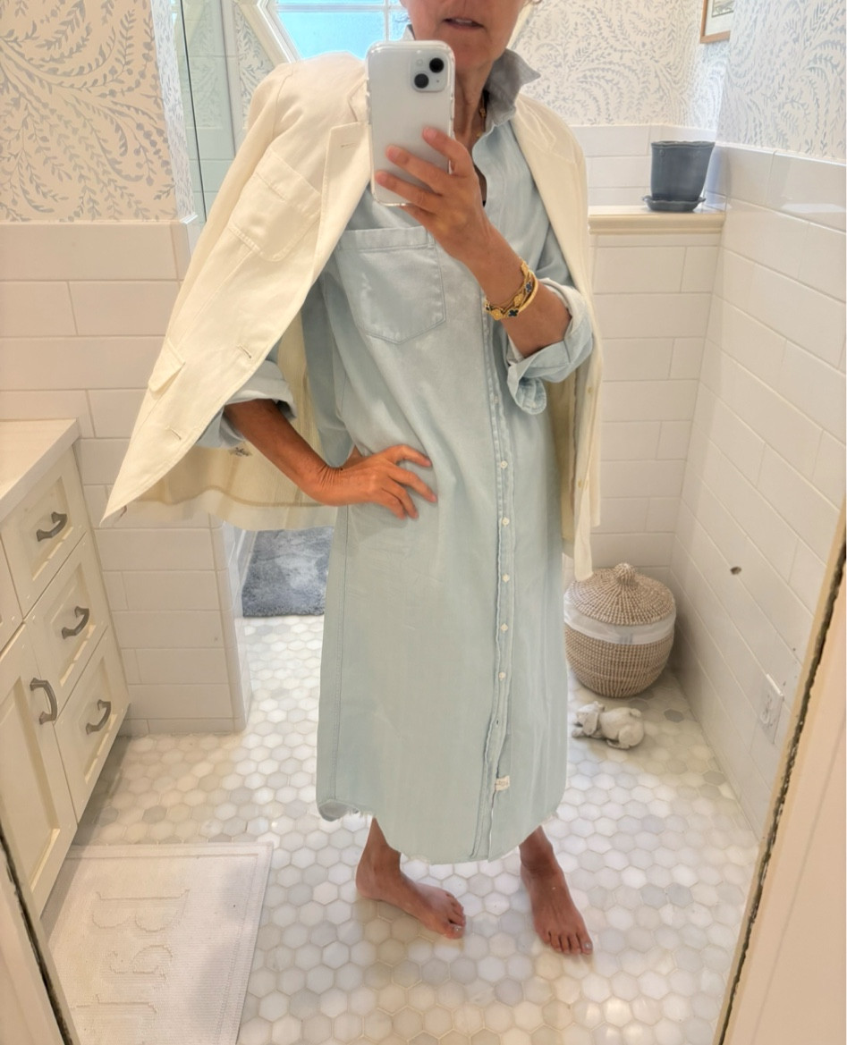 My mom in her denim dress from @frankandeileen #FrankandEileenPartner #wearloverepeat