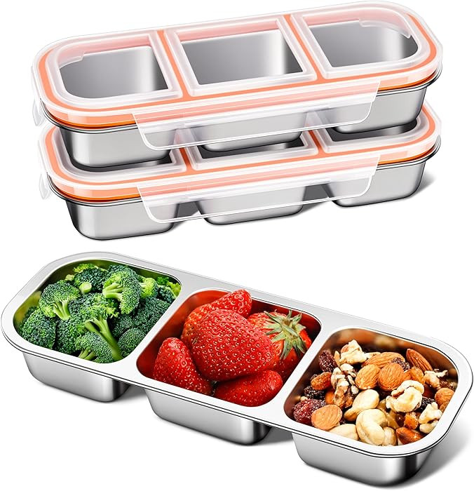 3 Pack Stainless Steel Snack Containers for Kids & Adults - Leek Proof Metal Bento Lunch Box with... | Amazon (US)