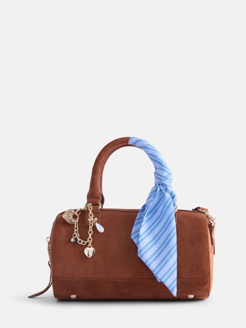 Madden NYC Women's Small Top Zip Faux Suede Handbag, Cognac | Walmart (US)
