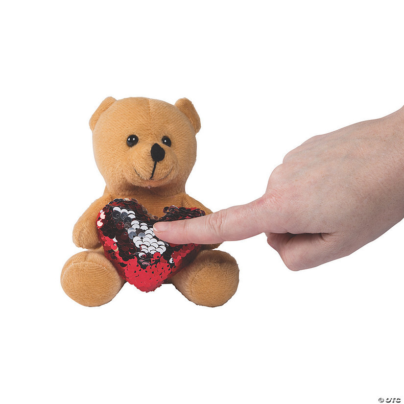 Valentine’s Day Red Reversible Sequin Heart Stuffed Bears - 12 Pc. | Oriental Trading Company