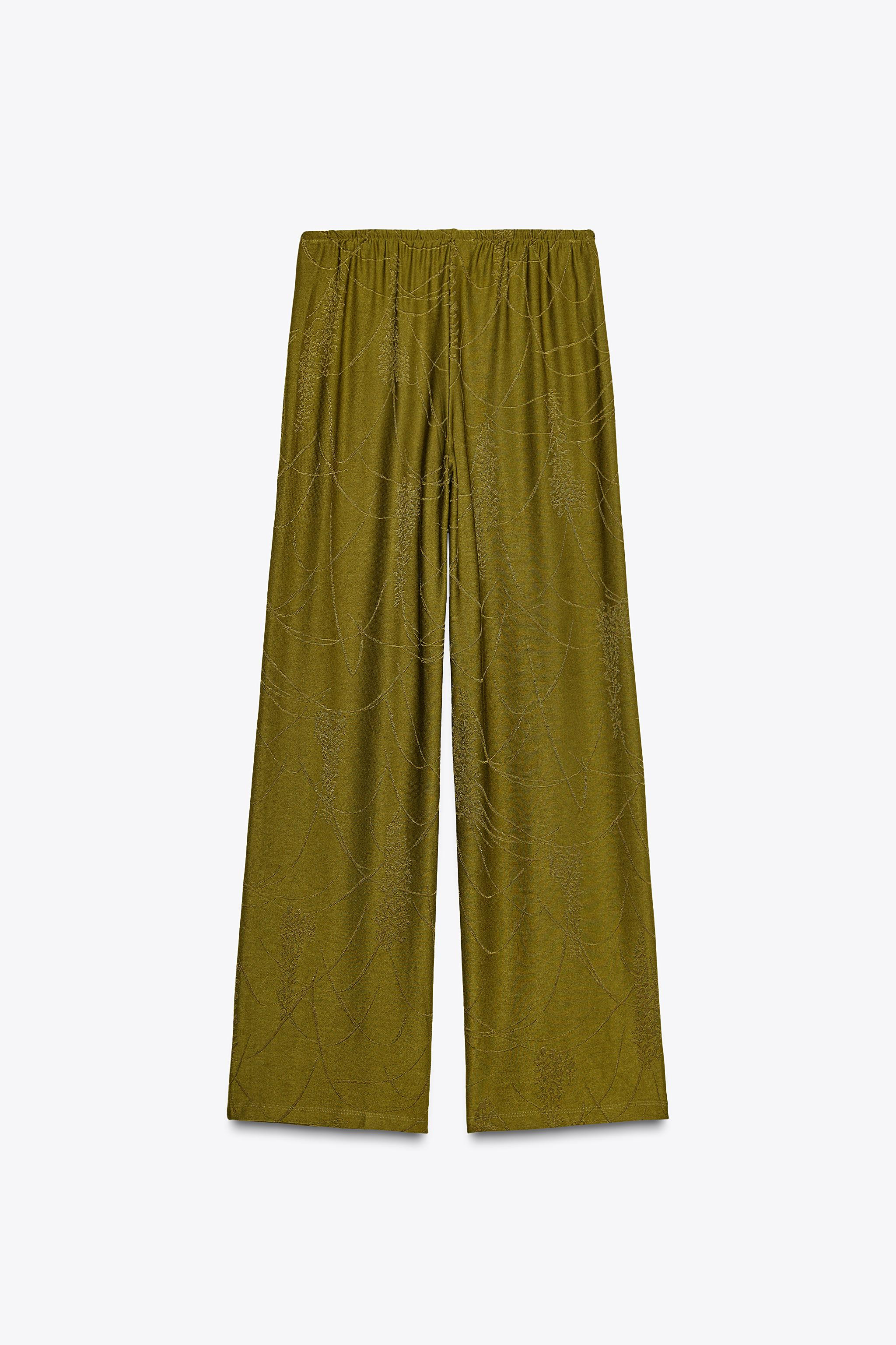 Mid-rise pants with adjustable drawstring waist. Floral jacquard fabric detail. | Zara US