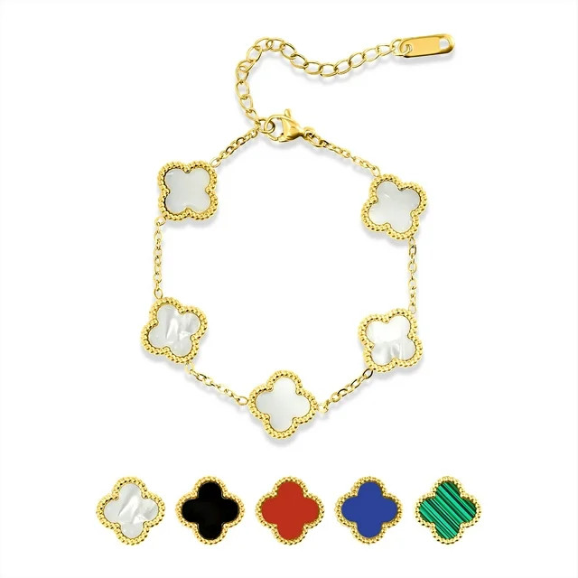 JeenMata White Flower Link Bracelet in Yellow Gold Plated | Walmart (US)