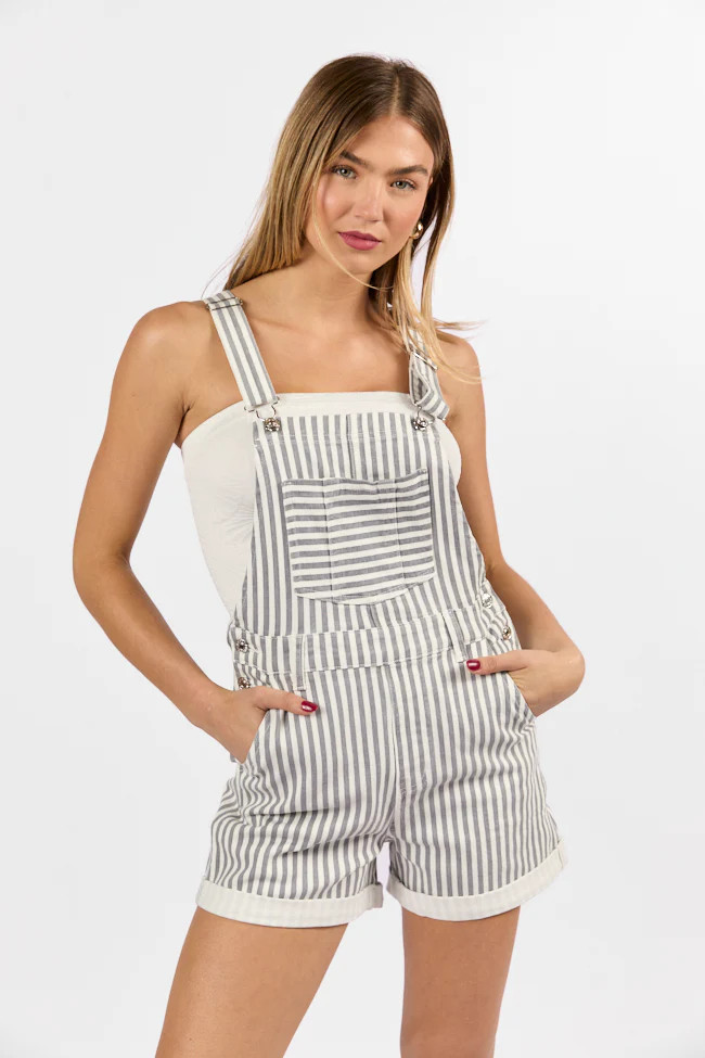 My Favorite Relaxed Stripe Stretchy Shorts Overalls | Pink Lily