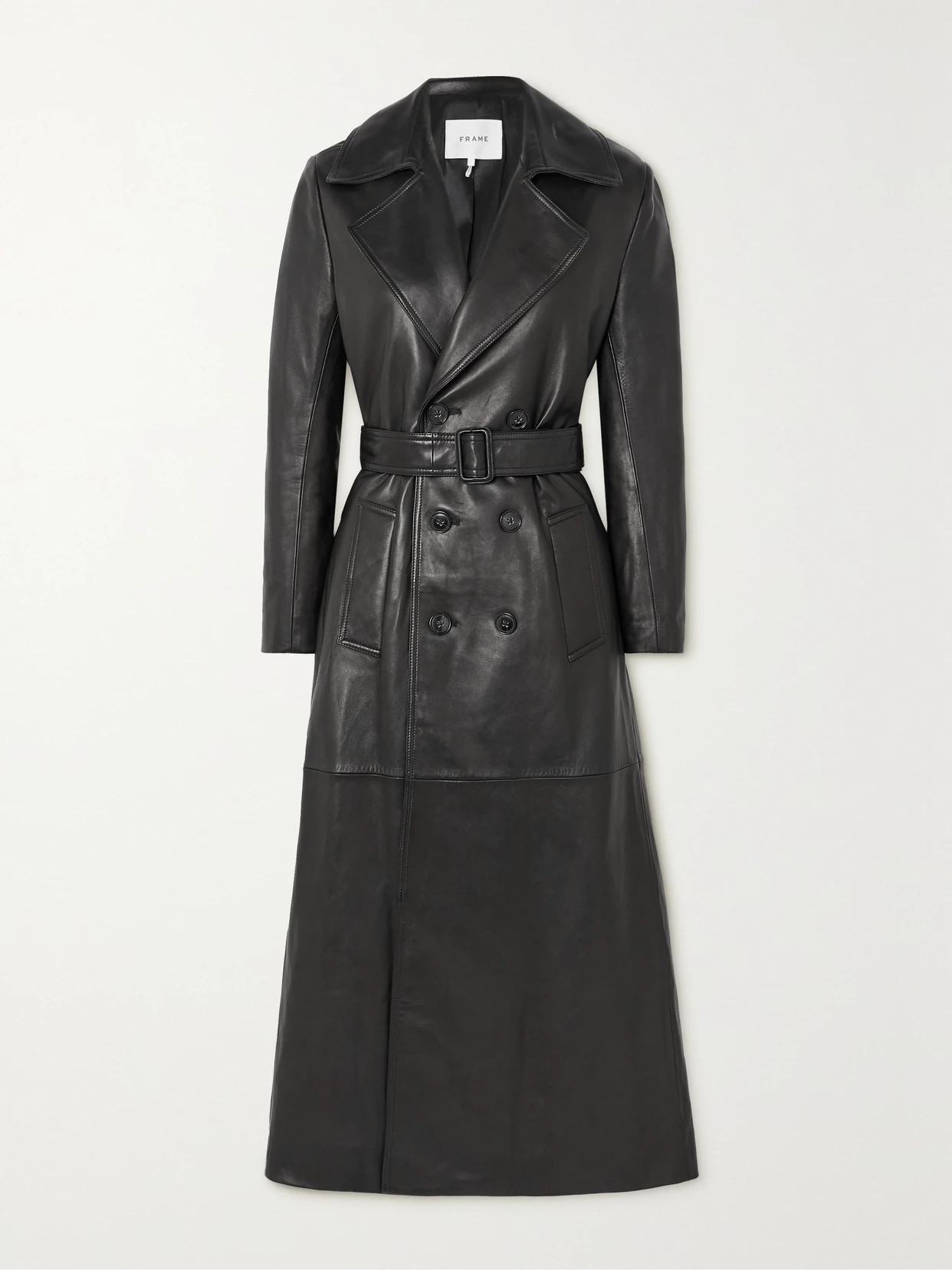 FRAME - Sleek Belted Leather Trench Coat - Black | NET-A-PORTER (UK & EU)