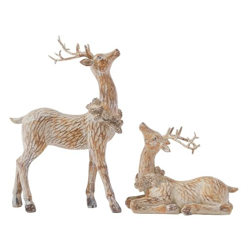 DN DECONATION 2pcs Reindeer Christmas Figurines, Tabletop Reindeer Small Christmas Decor, Brown Resin Deer Statue, Holiday Home Décor Accents for Xmas Office Living Room & Bedroom Decorations | Amazon (US)