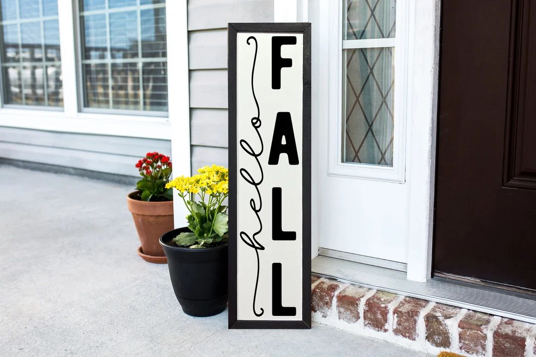 Hello Fall Sign Vertical Welcome Sign Fall Porch Decor - Etsy | Etsy (US)