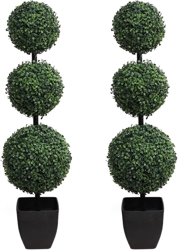 momoplant Artificial Topiaries Ball Tree Outdoor, 3.3ft Fake Topiary Triple Ball Boxwood Trees(2 ... | Amazon (US)