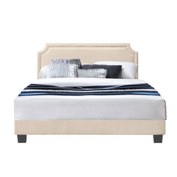 Regal Upholstered Bed with Nail Trim Headboard, Queen - Walmart.com | Walmart (US)