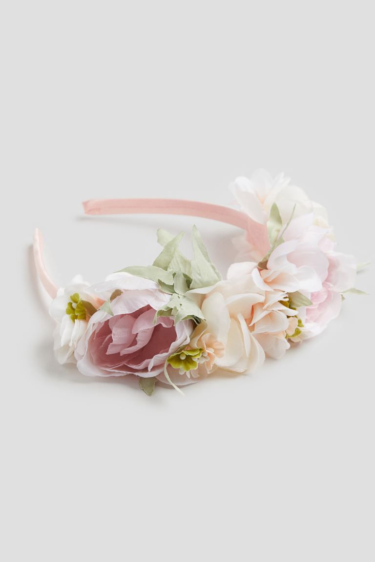 Satin Hairband with Flowers - Light pink/flowers - Kids | H&M US | H&M (US + CA)