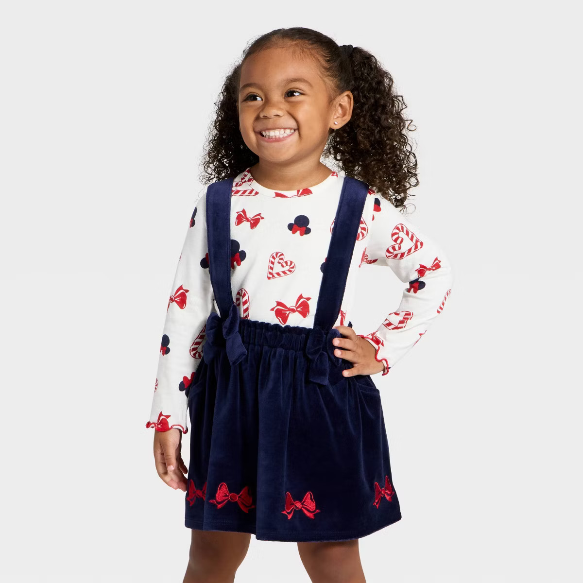 Toddler Girls' 2pc Disney Minnie Mouse Christmas Long Sleeve T-Shirt and Skirt Set - Navy Blue/Re... | Target