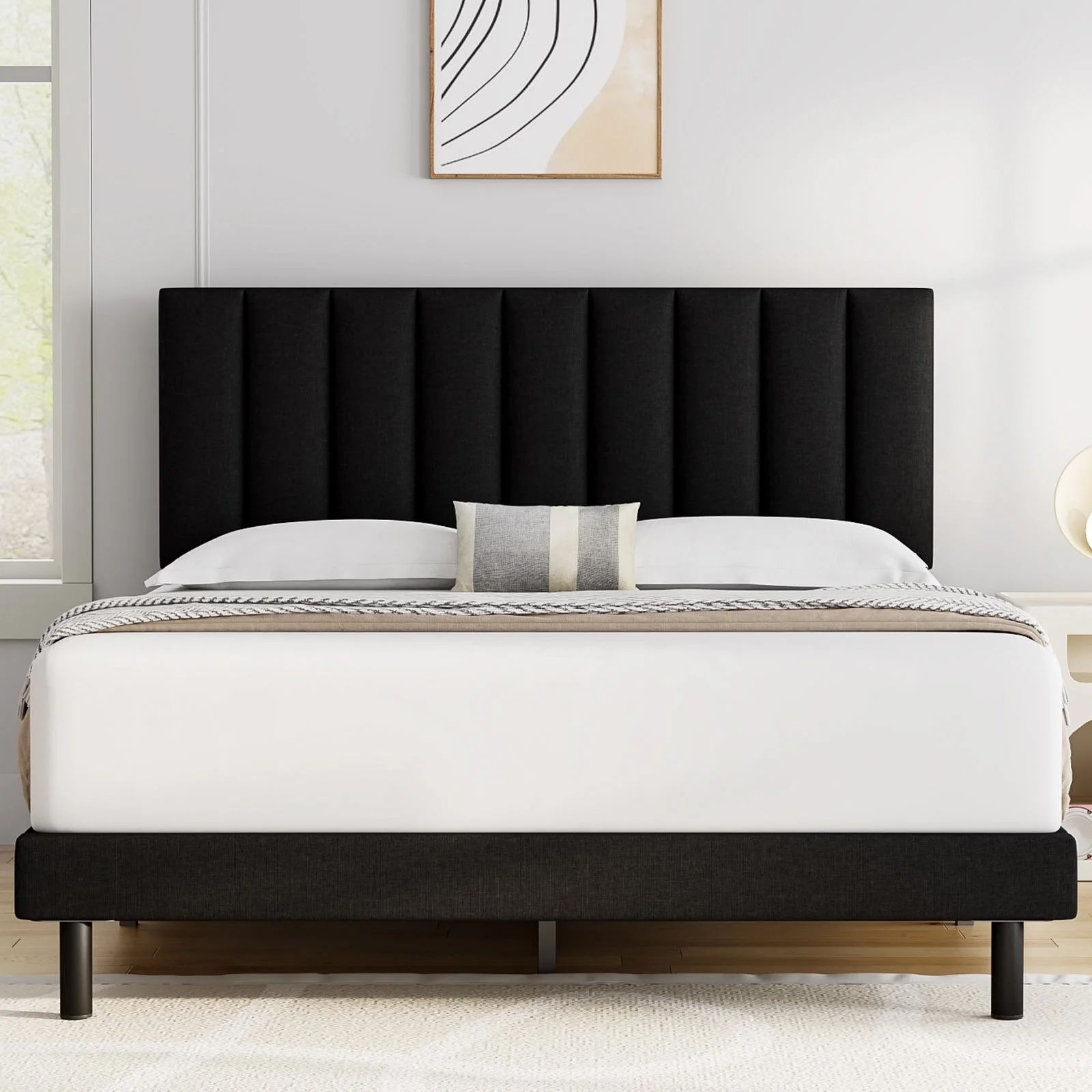 HAIIDE Full Bed, Full Platform Bed Frame with Upholstered Headboard, Black - Walmart.com | Walmart (US)