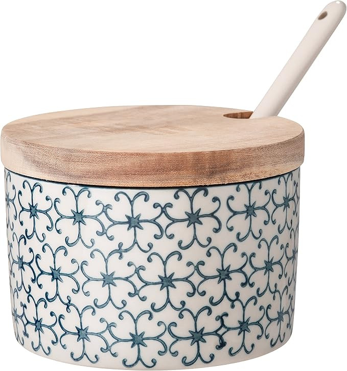 Bloomingville Ceramic Sugar Bowl with Bamboo Lid/Spoon Kristina - Jar for salz, jam, mustard Dia ... | Amazon (US)