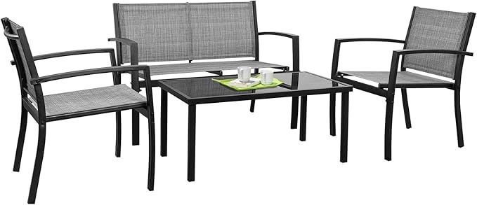 Tuoze 4 Pieces Outdoor Patio Furniture Set Conversation Set with Glass Coffee Table Bistro Set wi... | Amazon (US)