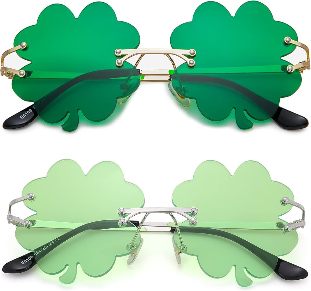 Hycredi St. Patrick’s Day Irish Shamrock Sunglasses Green Four Leaf Clover Leprechaun Costume G... | Amazon (US)
