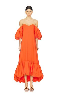 CAROLINE CONSTAS Lucia Midi Dress in Flame from Revolve.com | Revolve Clothing (Global)