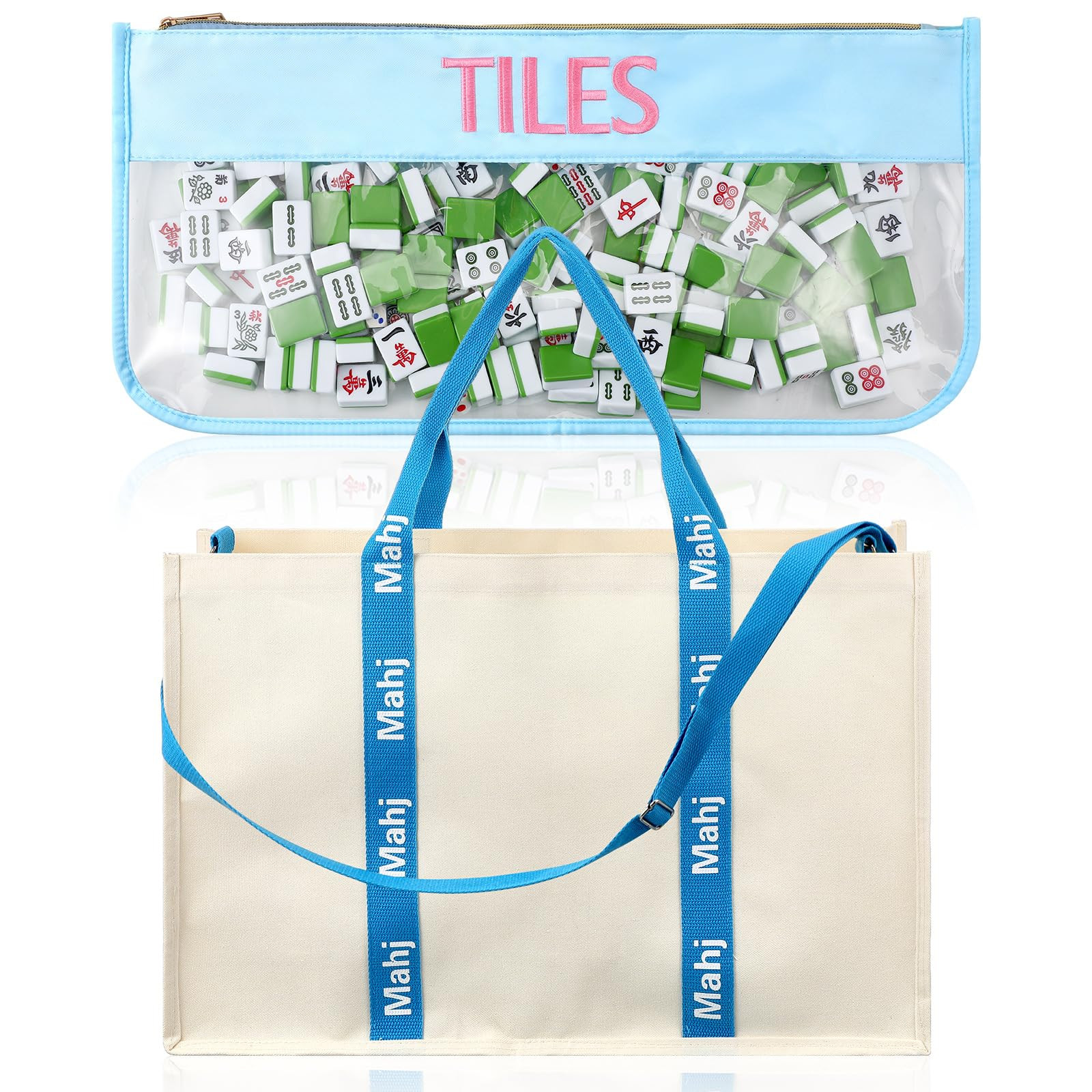 2 Pcs Embroidered Mahjong Canvas Tote Bags Large Empty Mah-Jong Tile Bag Mahjong Lover Accessorie... | Amazon (US)