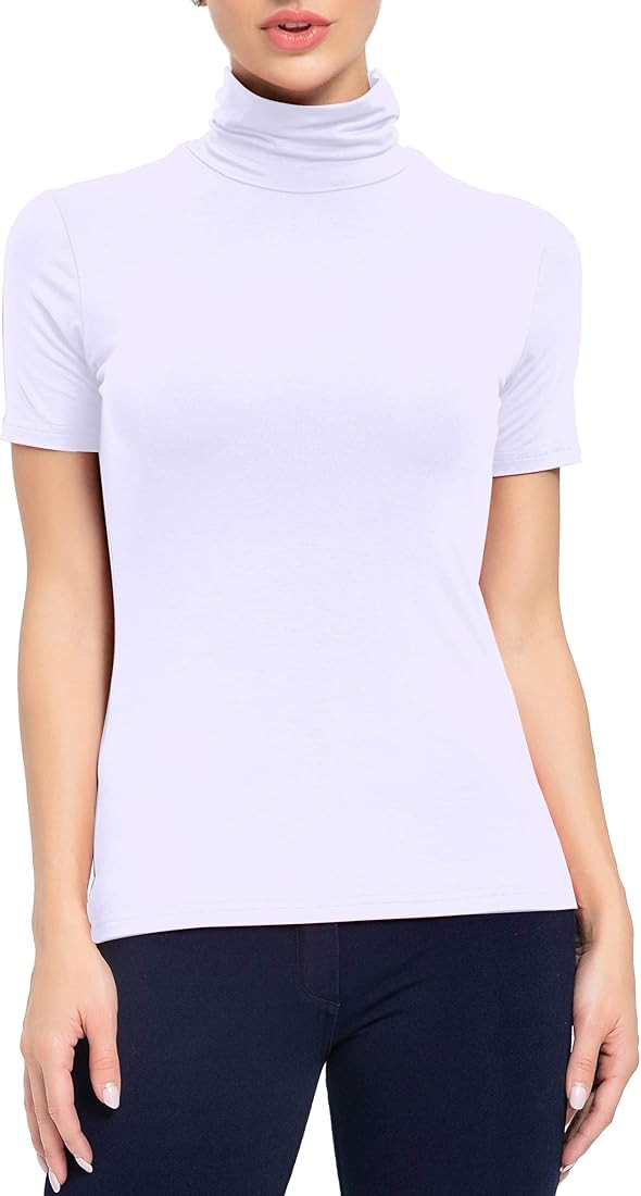 AUHEGN Women's Mock Turtleneck Top Short Sleeve Lightweight Active T-Shirt (S-XXL) | Amazon (US)