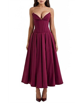 David Jones House of CB Lady Strapless Midi Dress in Wine, Size Large | David Jones (Australia & New Zealand)