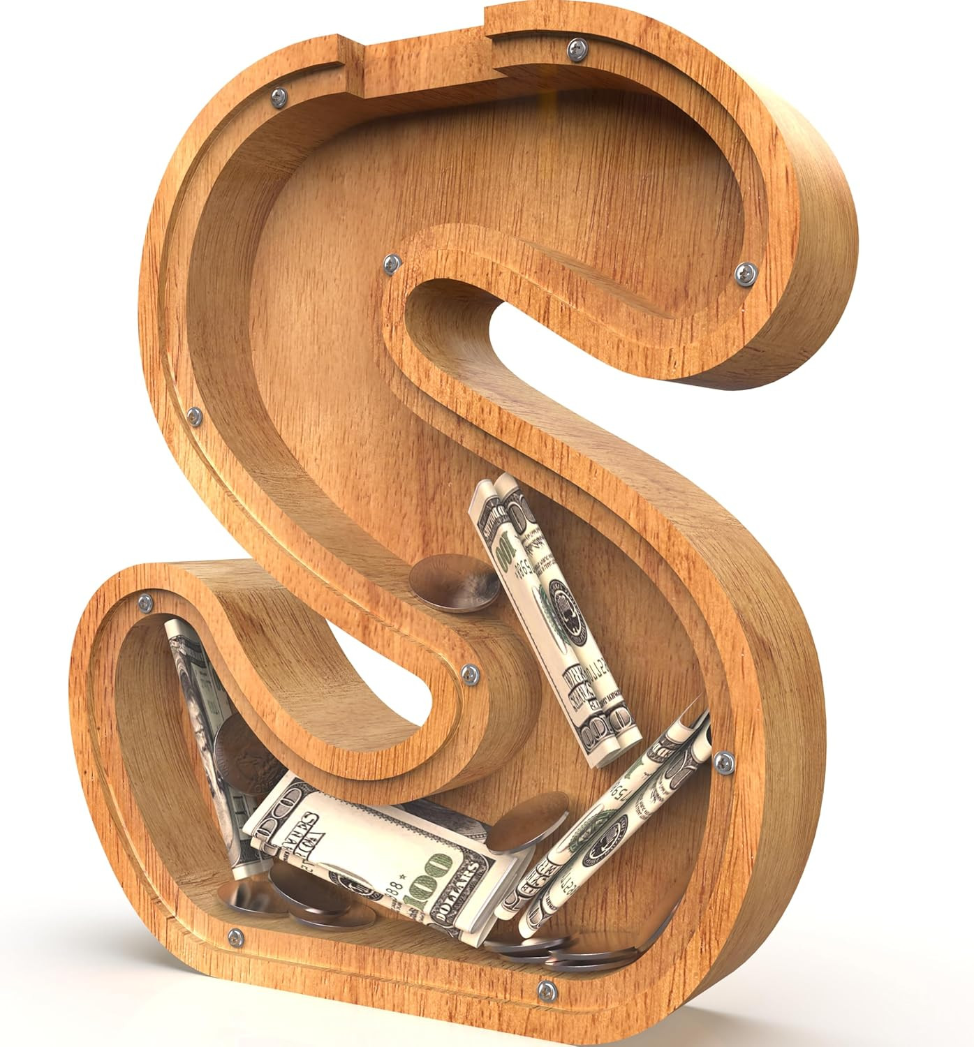 Piggy Bank for Kids Boys Girls, Large Personalized Wooden Letter Piggy Bank with Cut-Out Design, ... | Amazon (US)