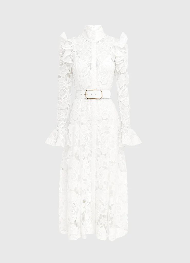 Aliyah Lace Butterfly Sleeve Midi Dress - Snow | LEO LIN